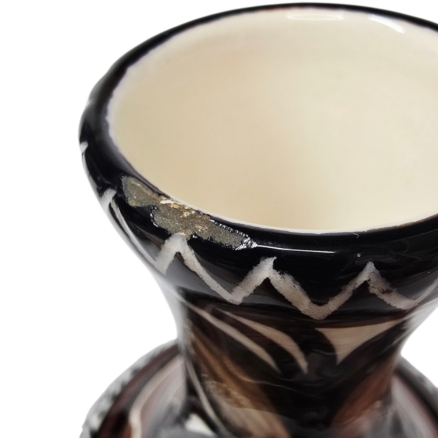 Pohaku Style Hawaiian Pottery Bud Vases Pair Hand Painted Tiki Polynesian