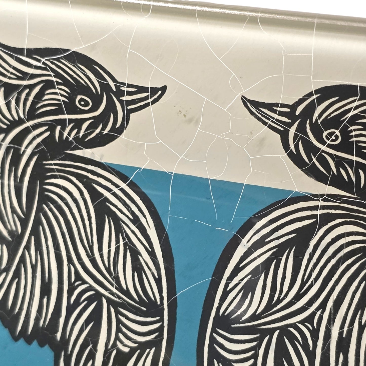 PATCH NYC x West Elm Bird Trinket Dish Reverse Painted Glass Blue White MCM READ