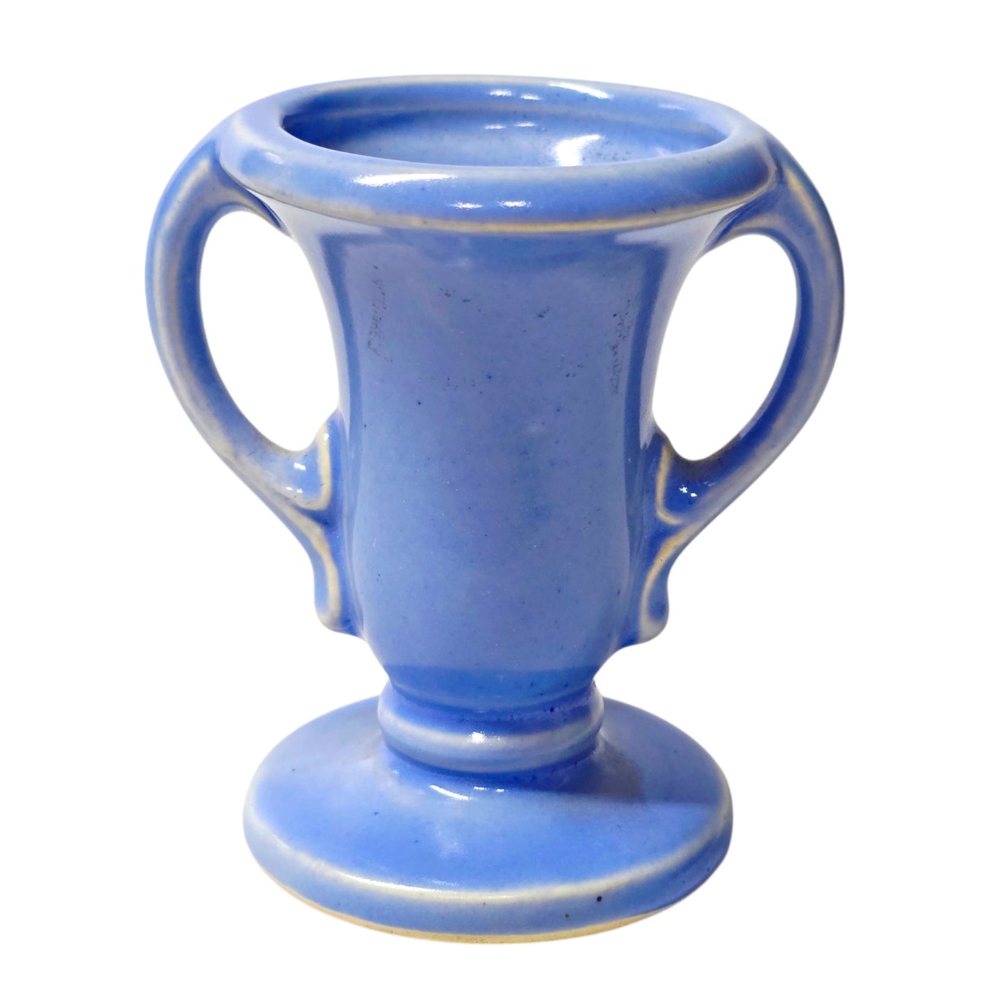 Vtg Miniature U.S.A. Pottery Periwinkle Blue Vase Double Handle Toothpick Match