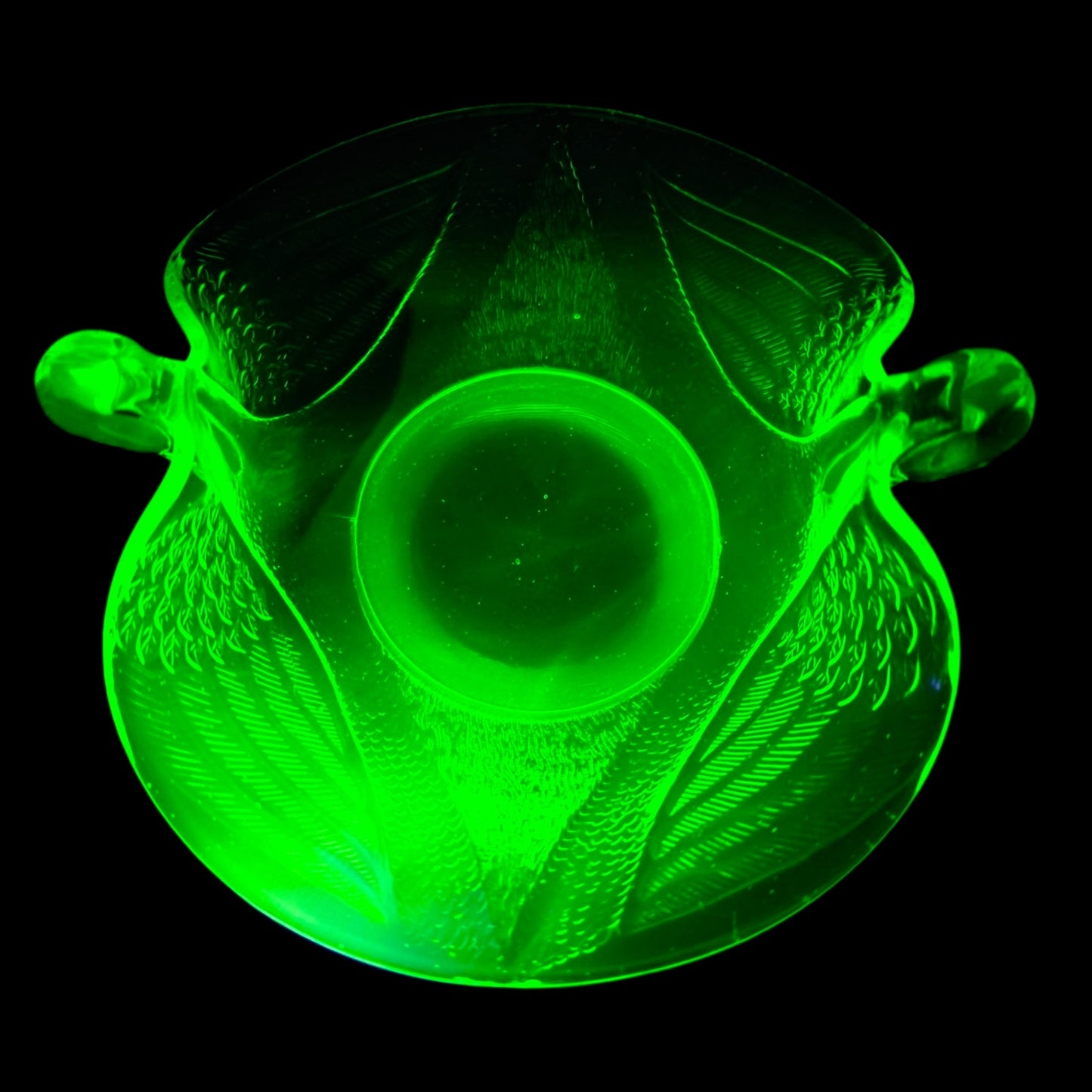 Fenton Dugan Uranium Glass Seagull Dish Swan Double Handle Green Glow Vintage