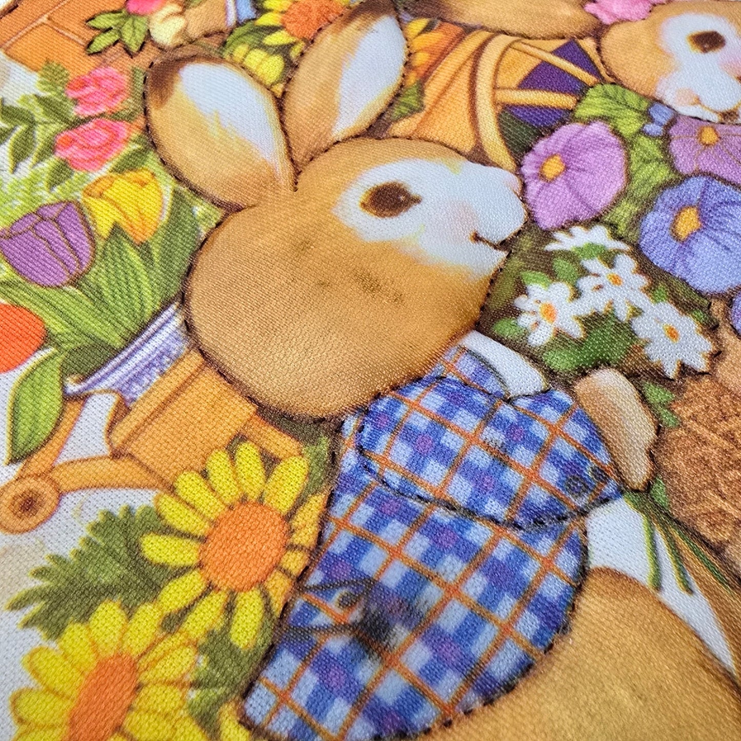 Vtg 3D Fabric Art Bunny Scenes Set of 2 Framed Produce Flowers Ice Cream Nursery