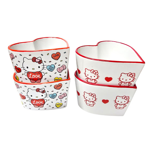 Set of 4 Hello Kitty Valentine's Day Heart Ceramic Ramekins Sanrio Love Designs