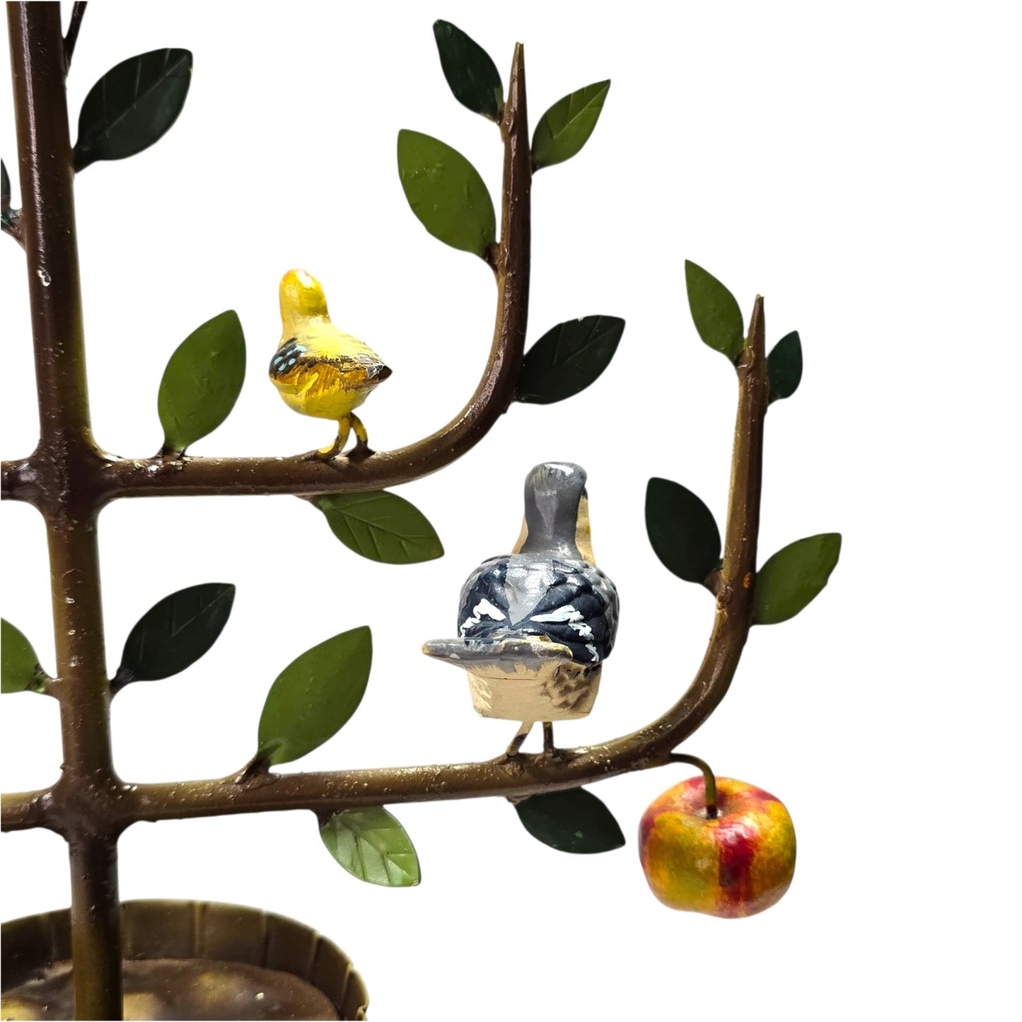 Vtg Italian Tole Espalier Fruit Tree Sculpture Birds Apples Flowers Decor Italy
