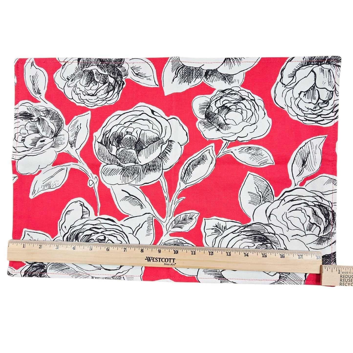 Set of 4 Rose Poppy Floral Placemats World Market 13" by 19", Red Black White