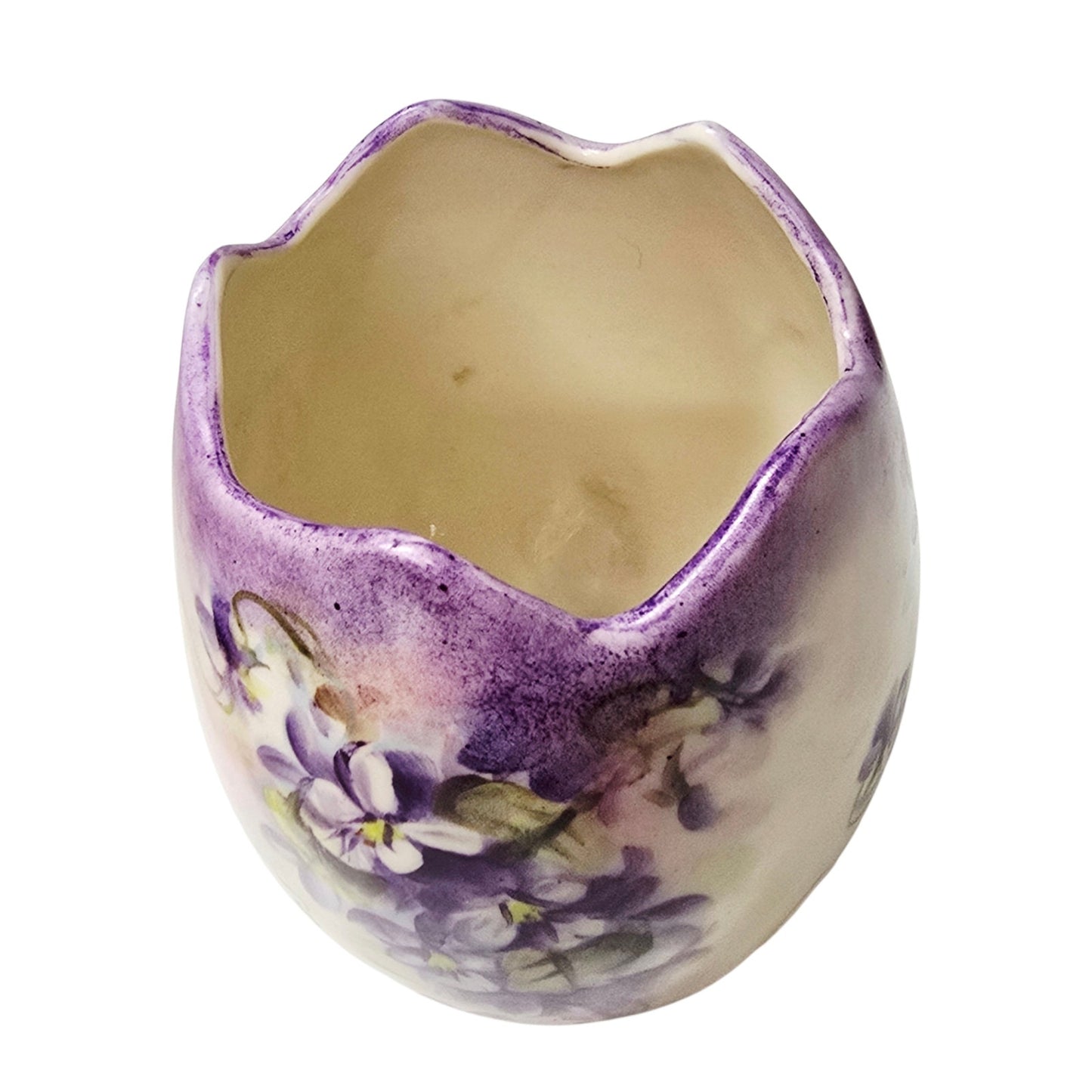 PH Leonard Austria Porcelain Cracked Egg Figurine Purple Violet Gilded Frog Feet