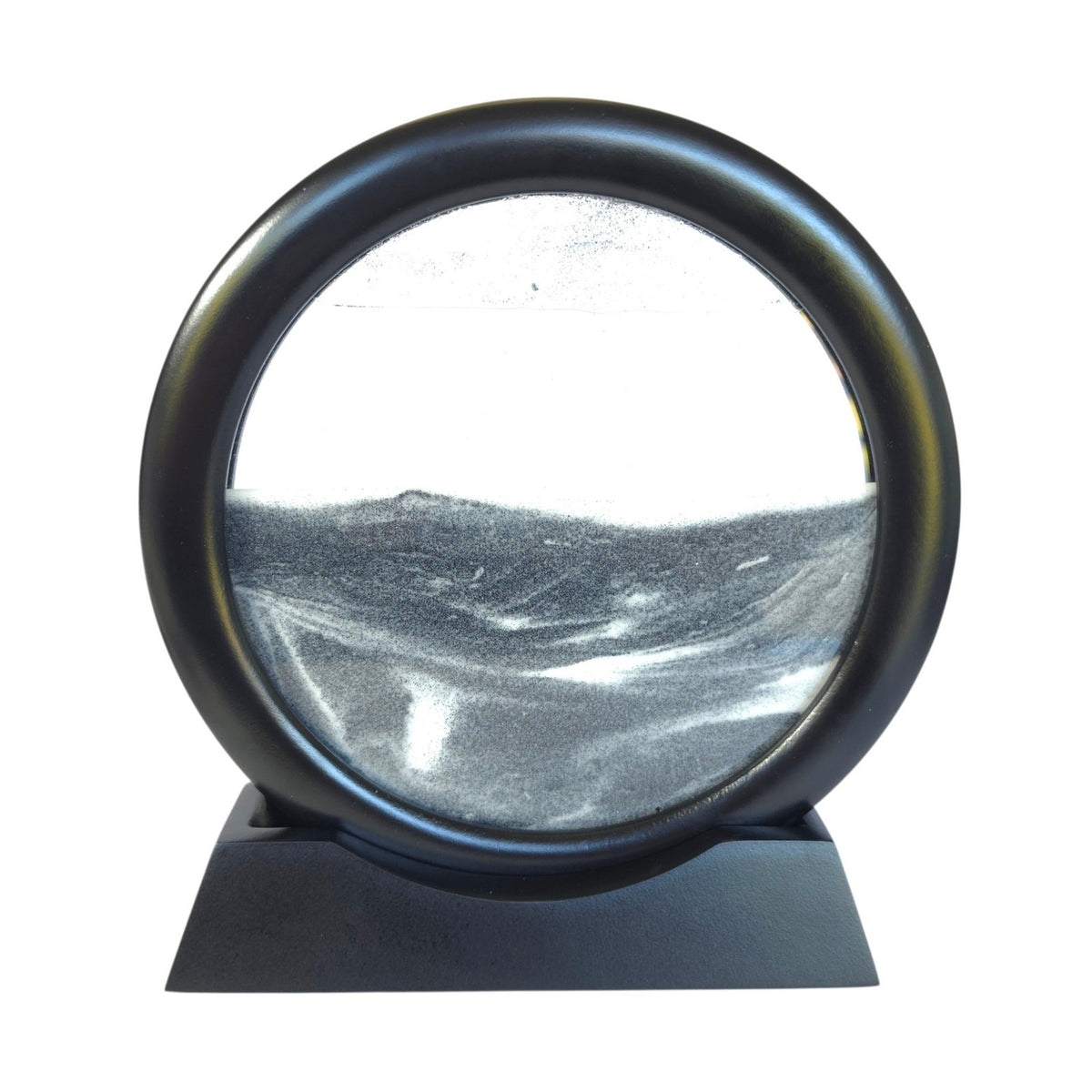 Dynamic Moving Sand Art Liquid Motion Glass Circle Tabletop Decor with Stand 360