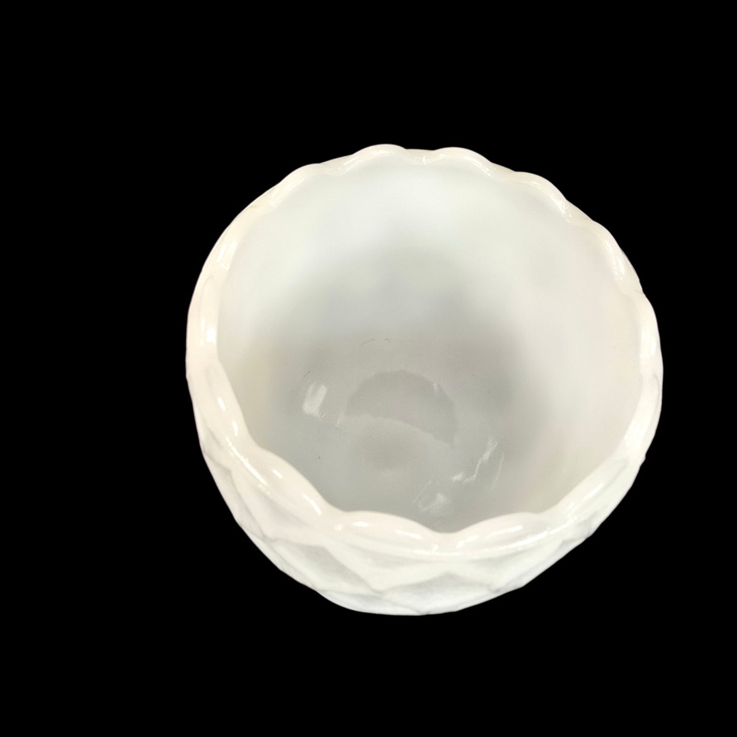 Vintage Milk Glass Pedestal Goblet Diamond Quilt Pattern Vase White Retro