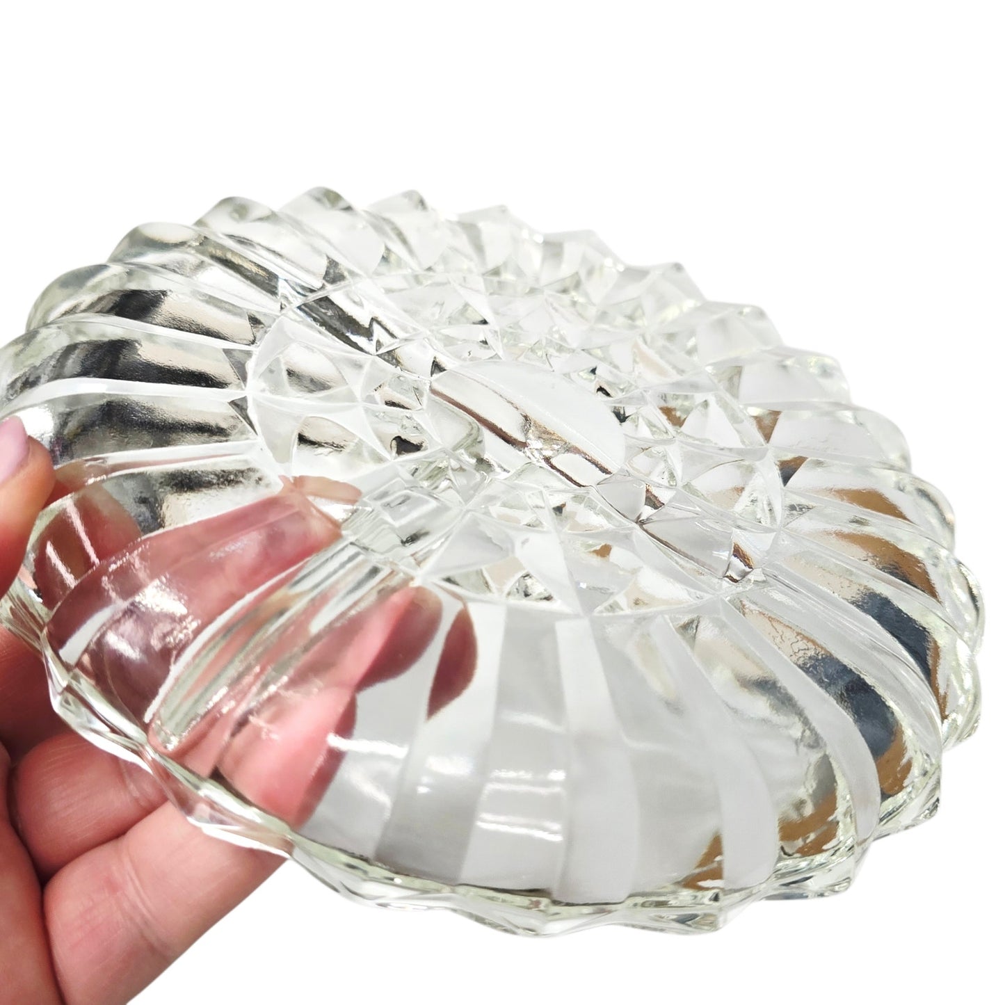 Vintage Pressed Glass Divided Relish Dish Clear Sunburst Pattern AS IS Read