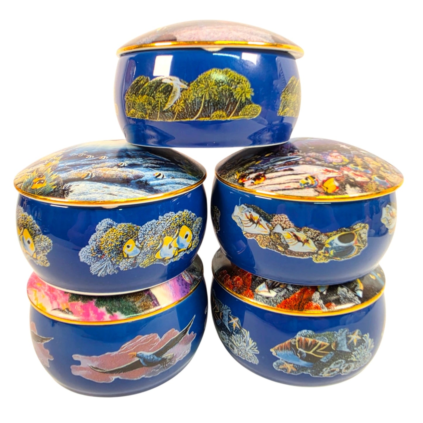 Lot 5 Danbury Mint Robert Lynn Nelson Tropical Wonderland Music Trinket Boxes