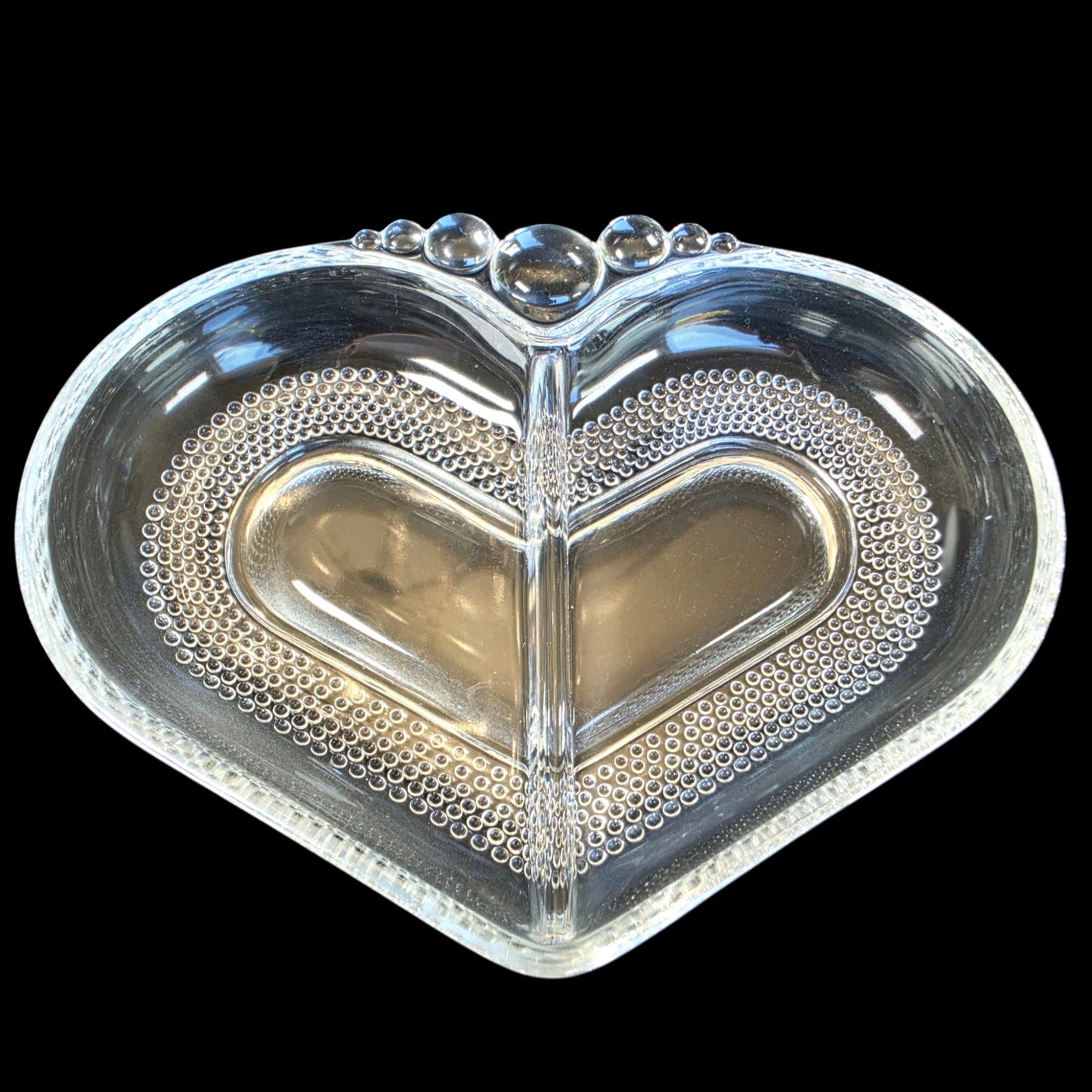 Vtg Duncan & Miller Divided Heart Glass Dish 365 UV Teardrop Pattern EUC No. 301