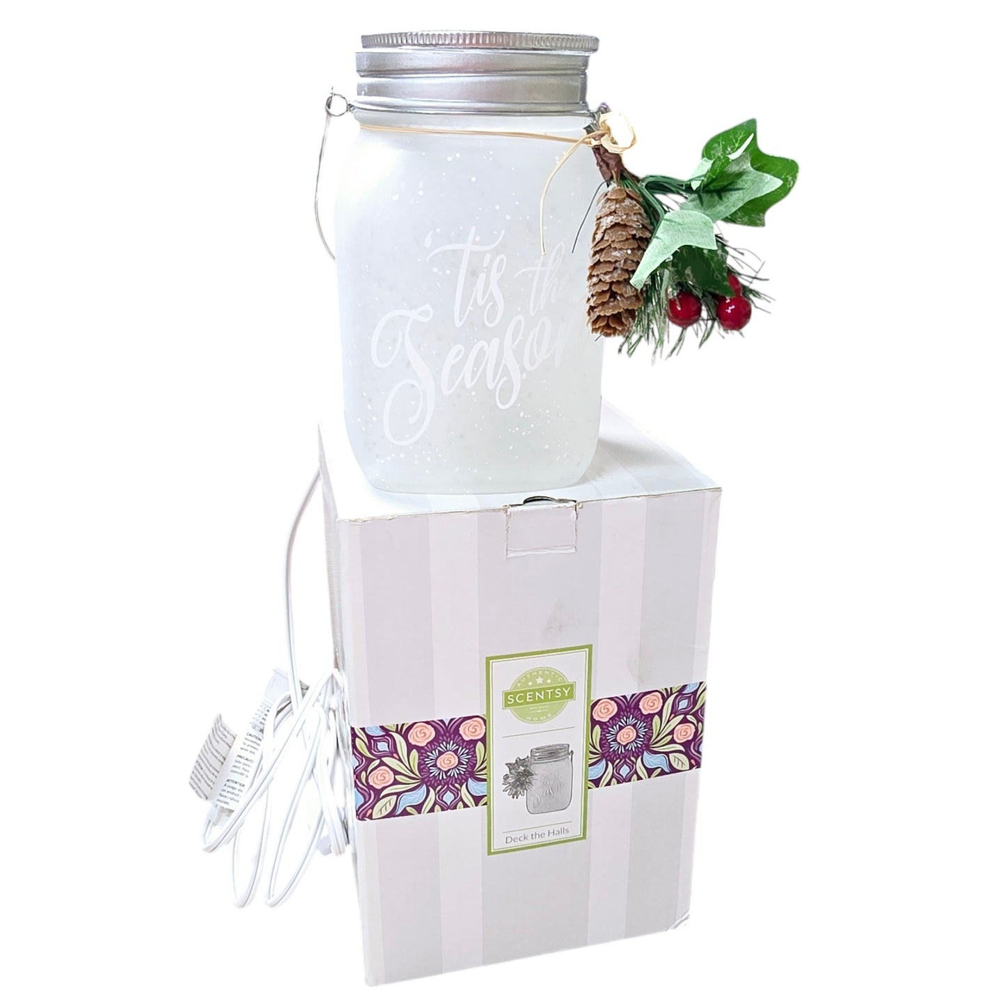 Scentsy DECK THE HALLS Frosted Glass Mason Jar Full Wax Warmer Christmas Farmhouse