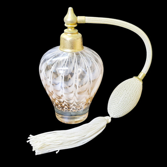 Vintage Art Glass Striped Perfume Bottle with Atomizer