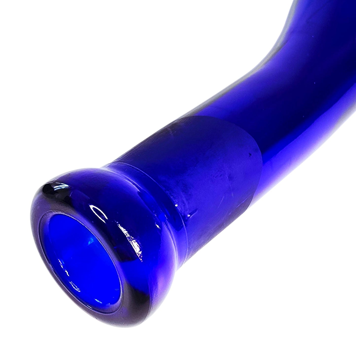 Vtg Decorative Cobalt Blue Glass Bottle with Sun / Sunburst Etching Curved Neck