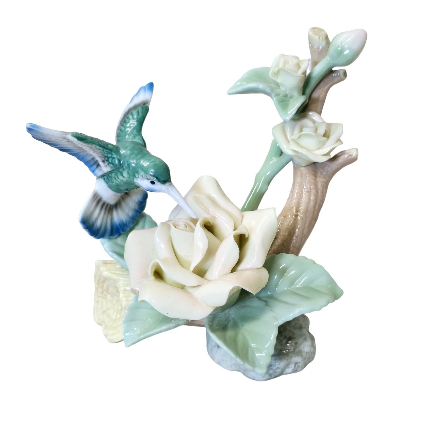 Vintage Hummingbird Tabletop Floral Porcelain Sculpture