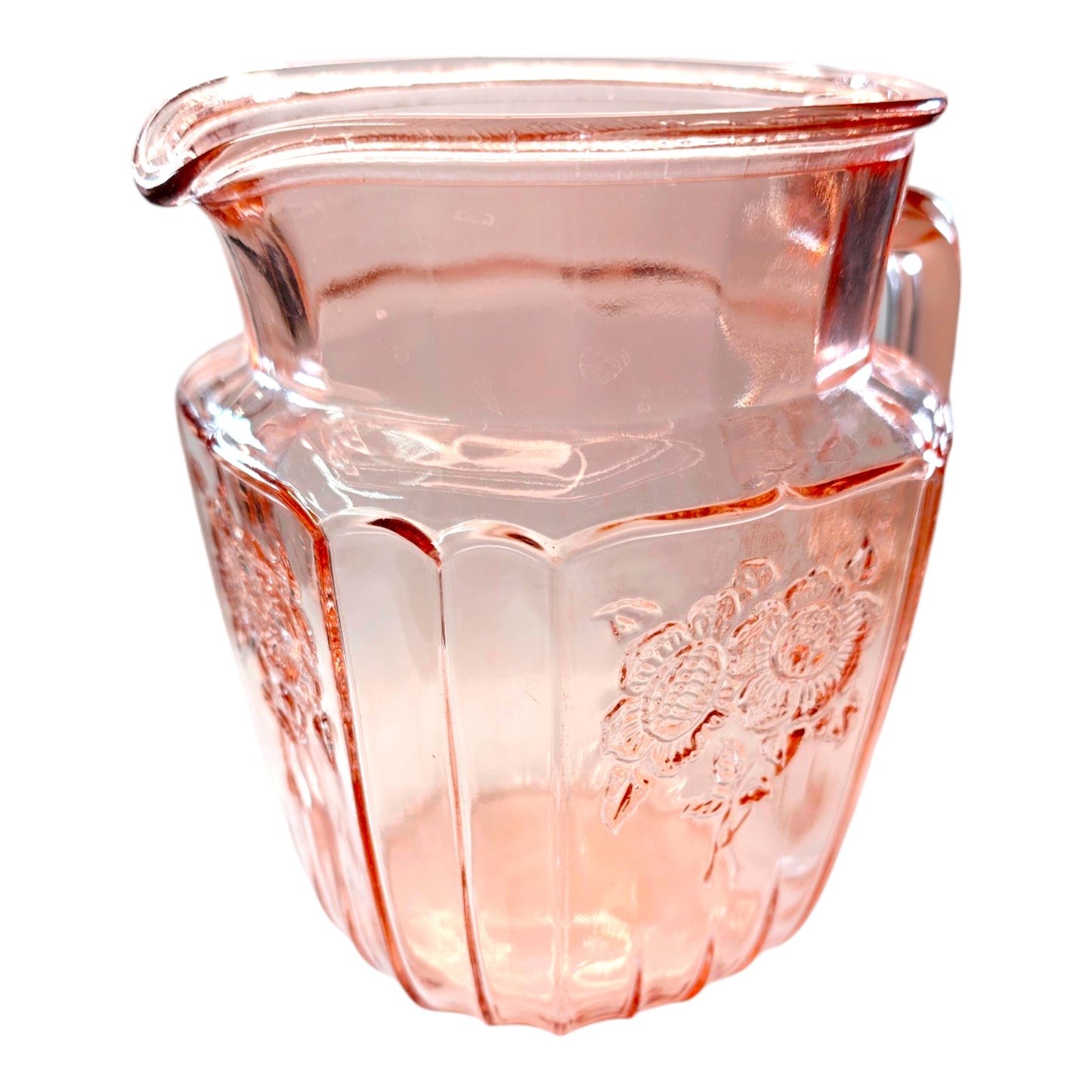 Vintage Mayfair "Open Rose" Pink Depression Glass Water Pitcher, 6"