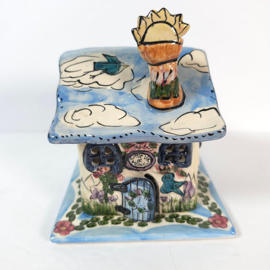 Vintage Blue Sky Little Bit of Heaven Cottage Tealight House & Plate 2000