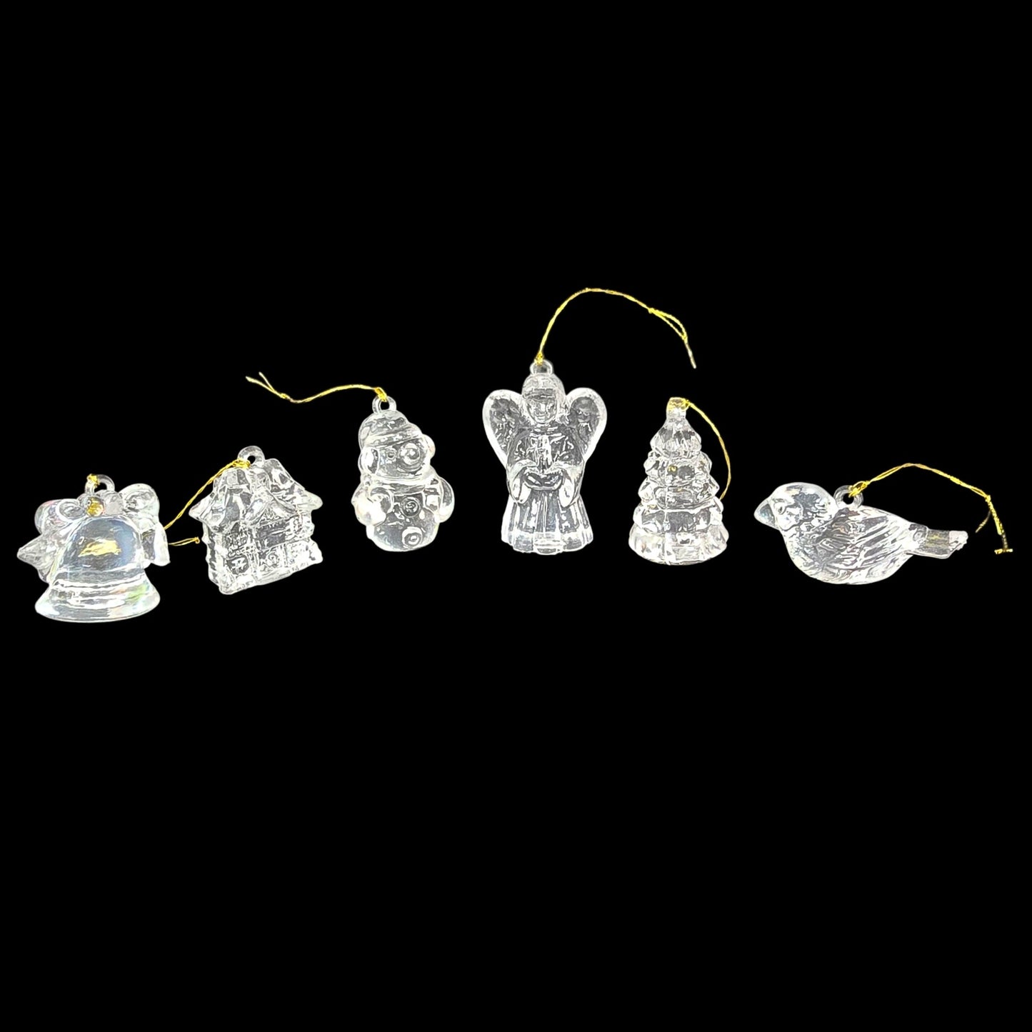 Set of 6  Vintage Miniature Clear Acrylic Christmas Ornaments