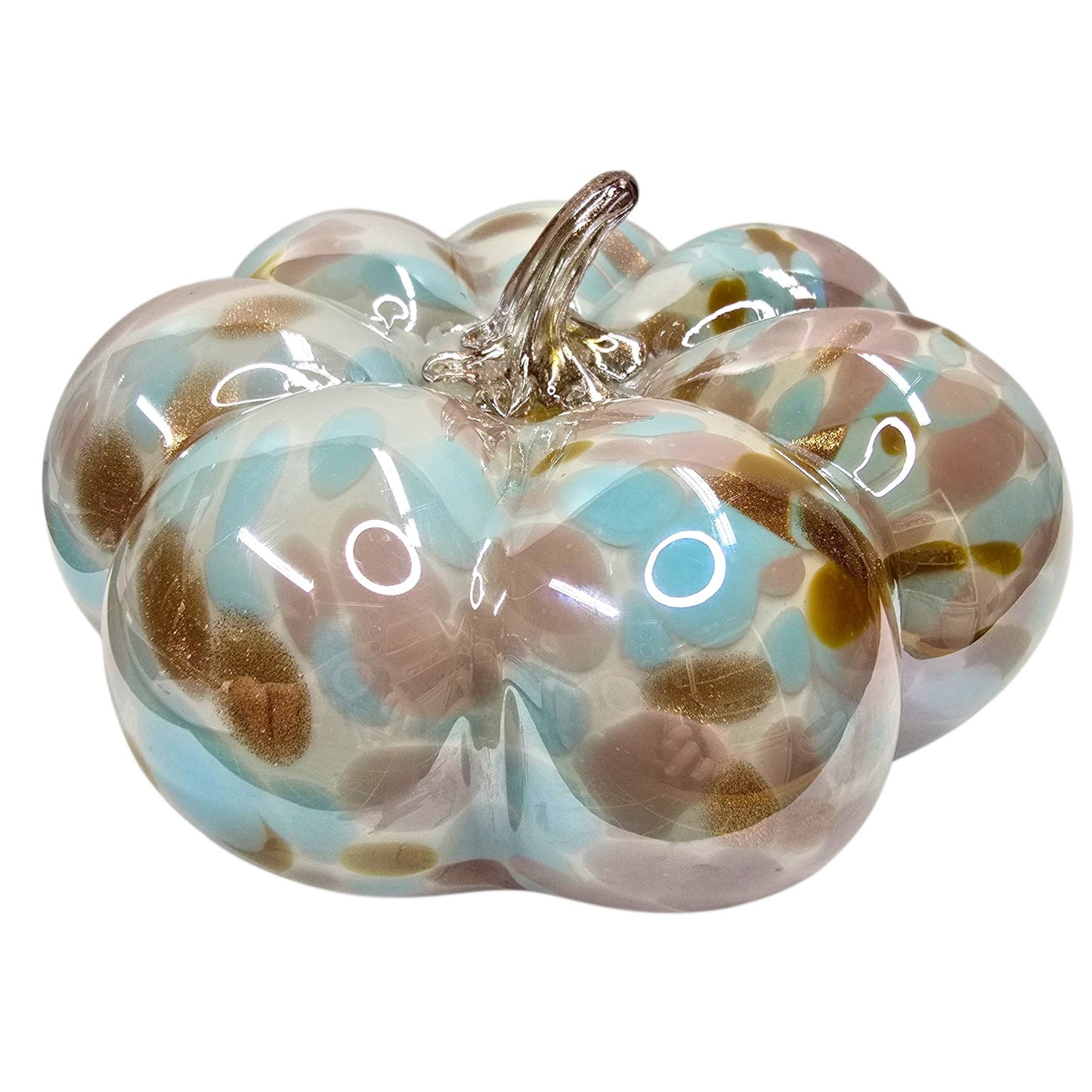 Hand Blown Art Glass Pumpkin Copper Aventurine, Lavender, Blue, Gold Speckled