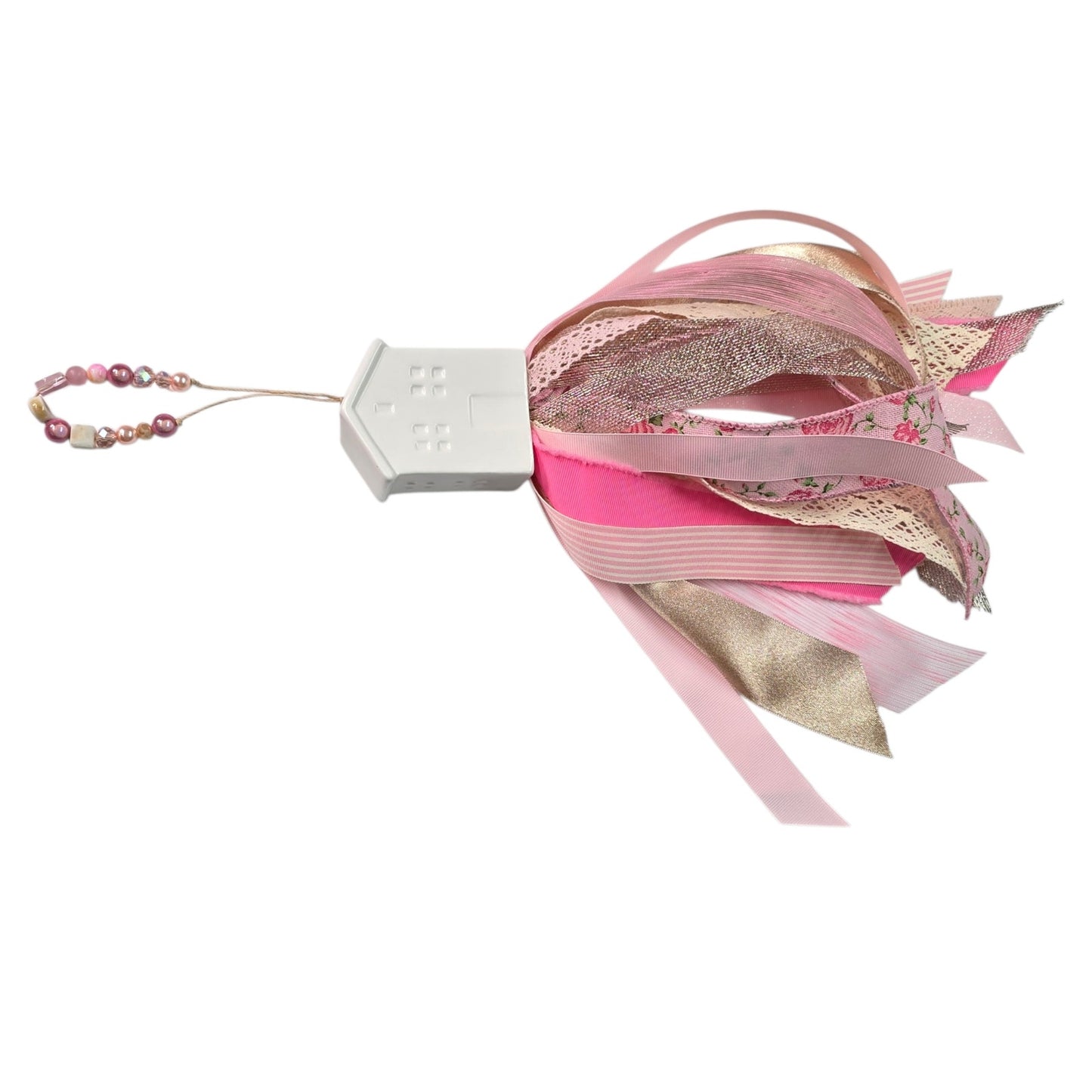 Ceramic House Tassel | Handmade Upcycled Salt Shaker Hanging Ribbon Decor