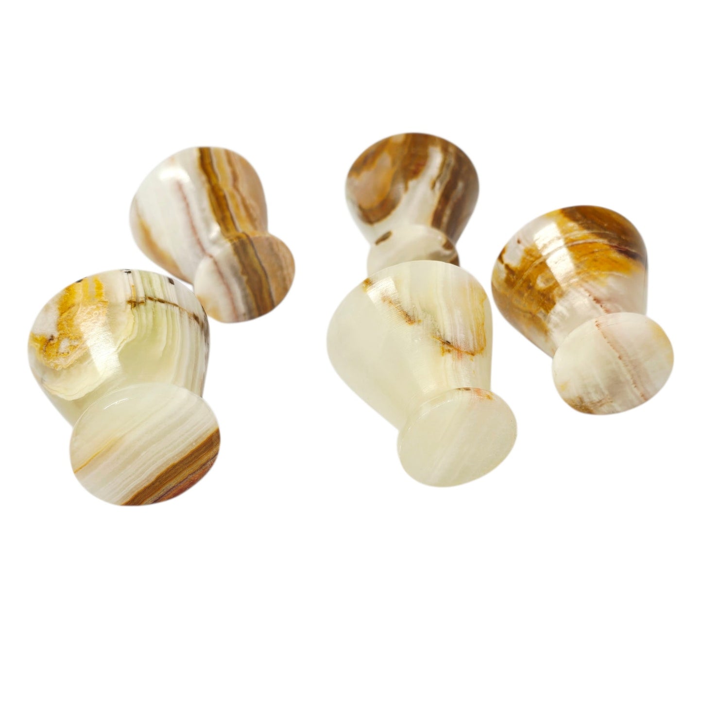 Set of 5 Vtg Onyx Stone Shot Glasses Hand Carved Natural Marble Barware MCM Boho