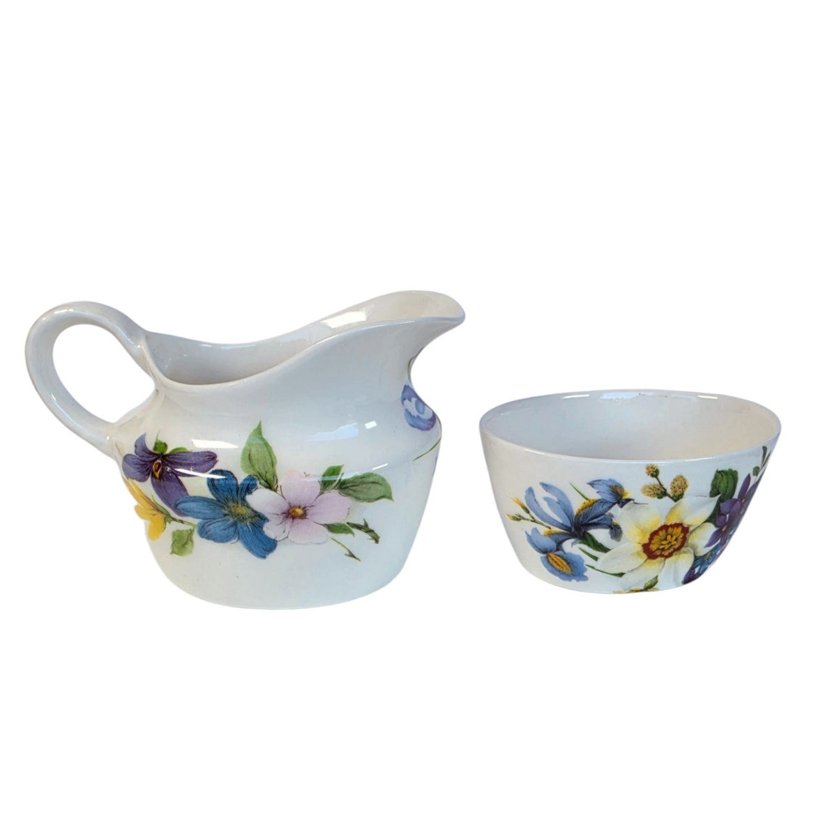 Vintage St George England Creamer & Sugar Bowl Fine Bone China Floral