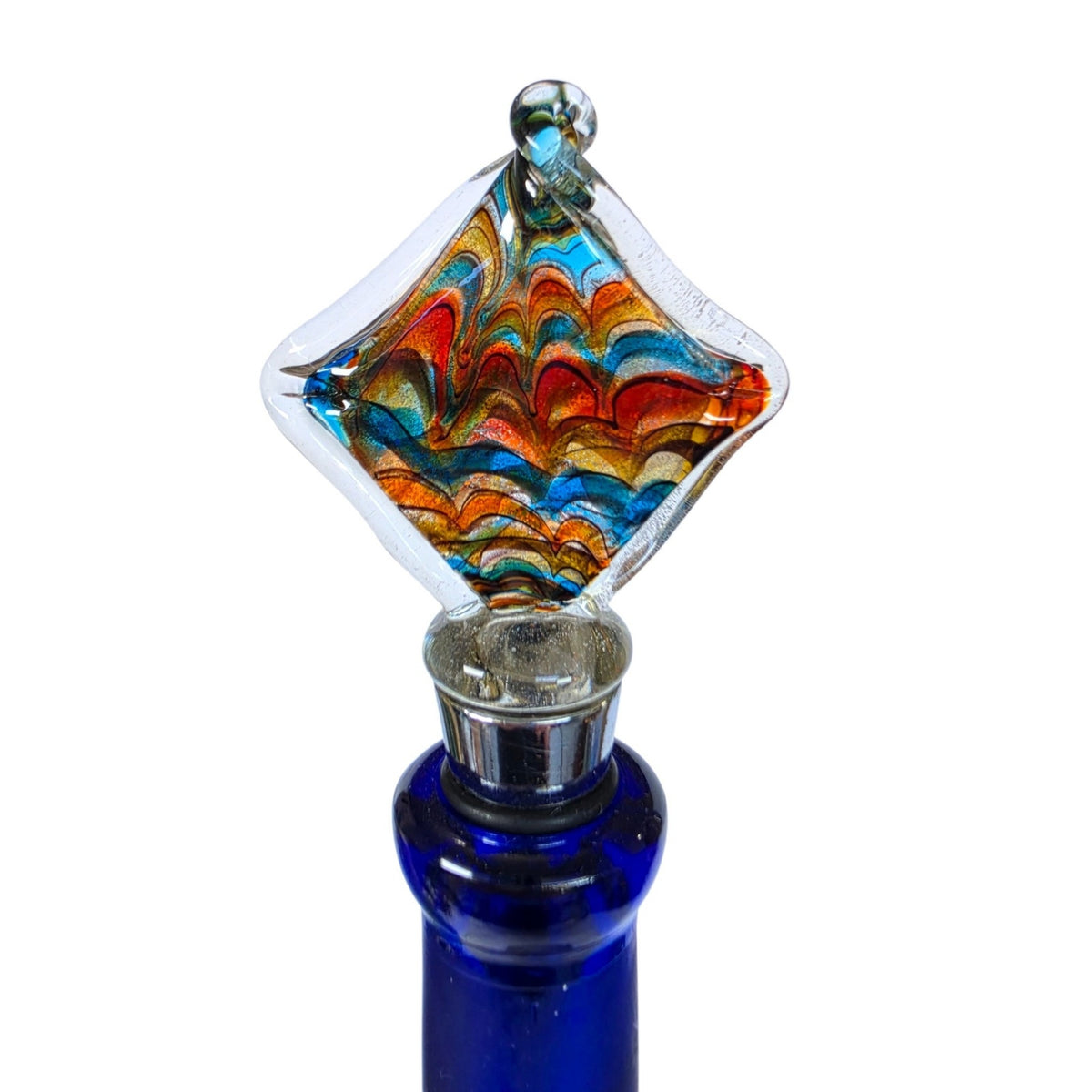 Multicolor Art Glass Wine Bottle Stopper Folded Glass Square Abstract Retro