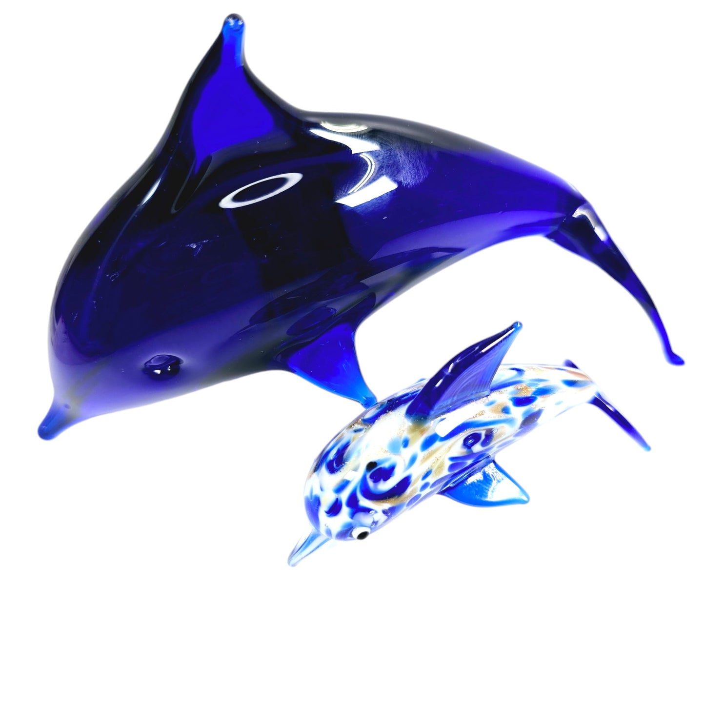 Set of 2 Hand-Blown Glass Dolphins