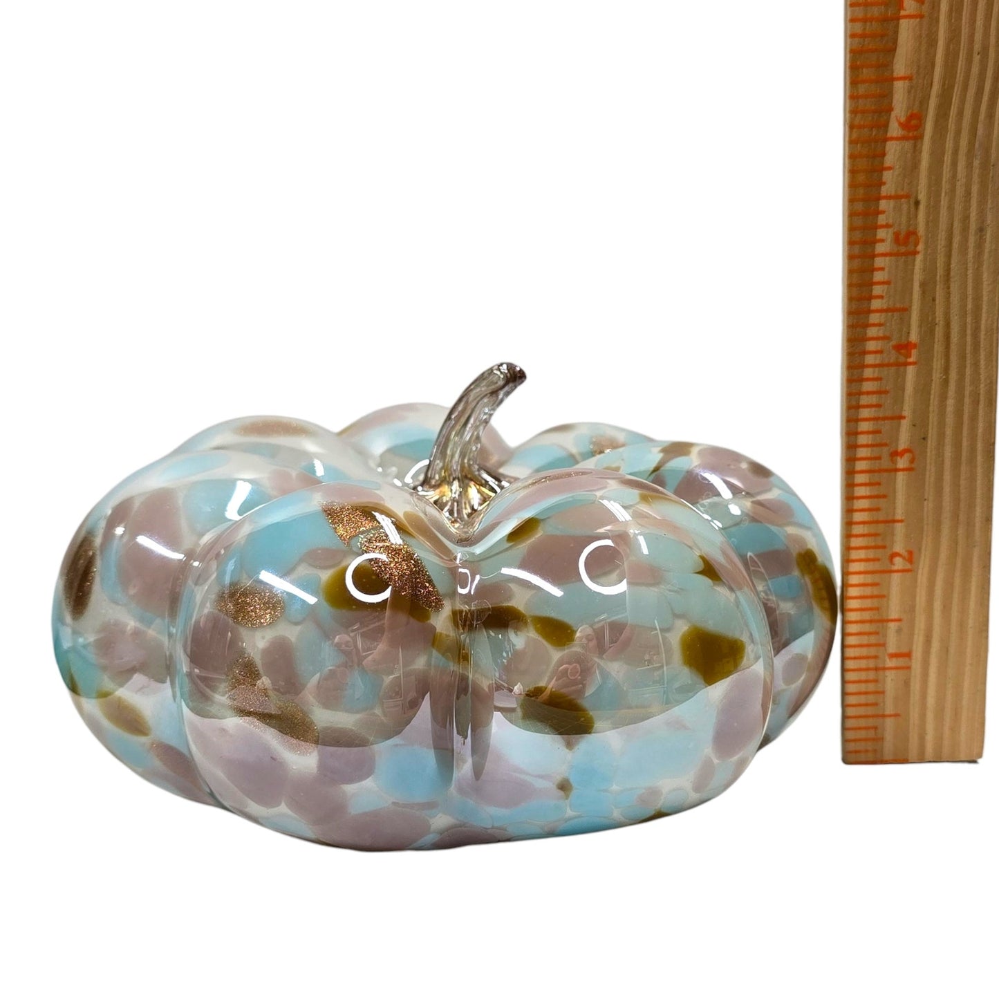 Hand Blown Art Glass Pumpkin Copper Aventurine, Lavender, Blue, Gold Speckled