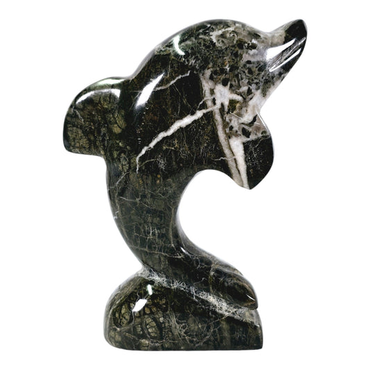 Marble Dolphin Figurine, Jumping Marble Dolphin Paperweight or Bookend