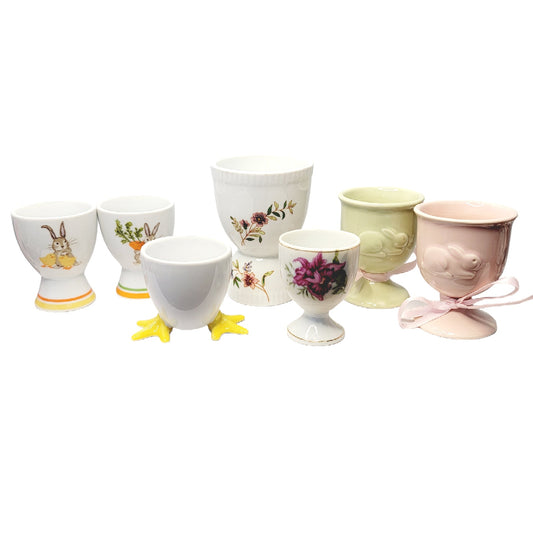 Lot 7 Vintage Easter Egg Cups BIA Cordon Bleu World Market Hallmark Japan Bunny