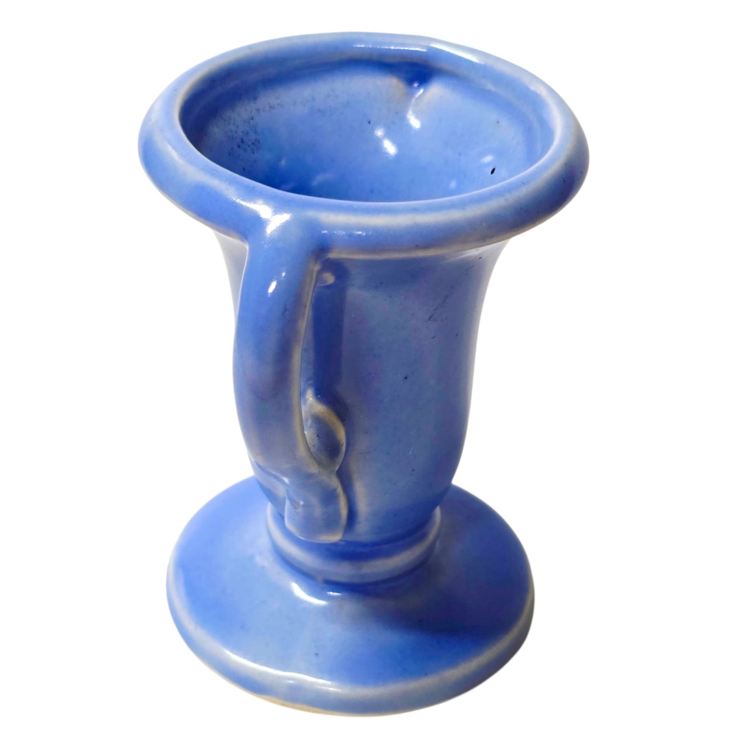 Vtg Miniature U.S.A. Pottery Periwinkle Blue Vase Double Handle Toothpick Match