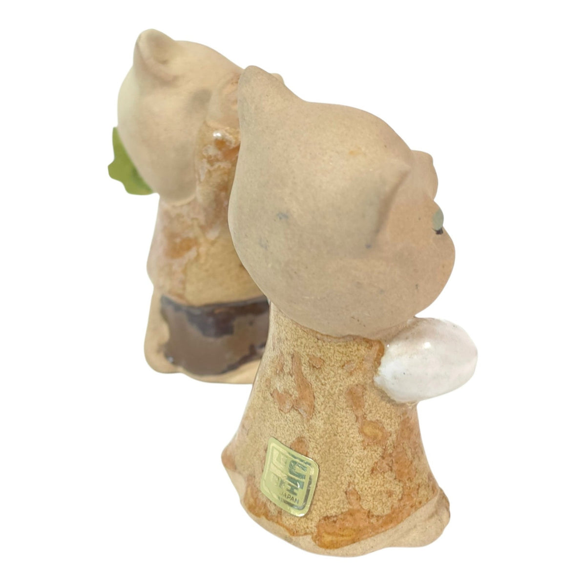 Vintage UCTCI Japan Cat Figurines Pair Boy Girl Flower Holders Speckled Pottery