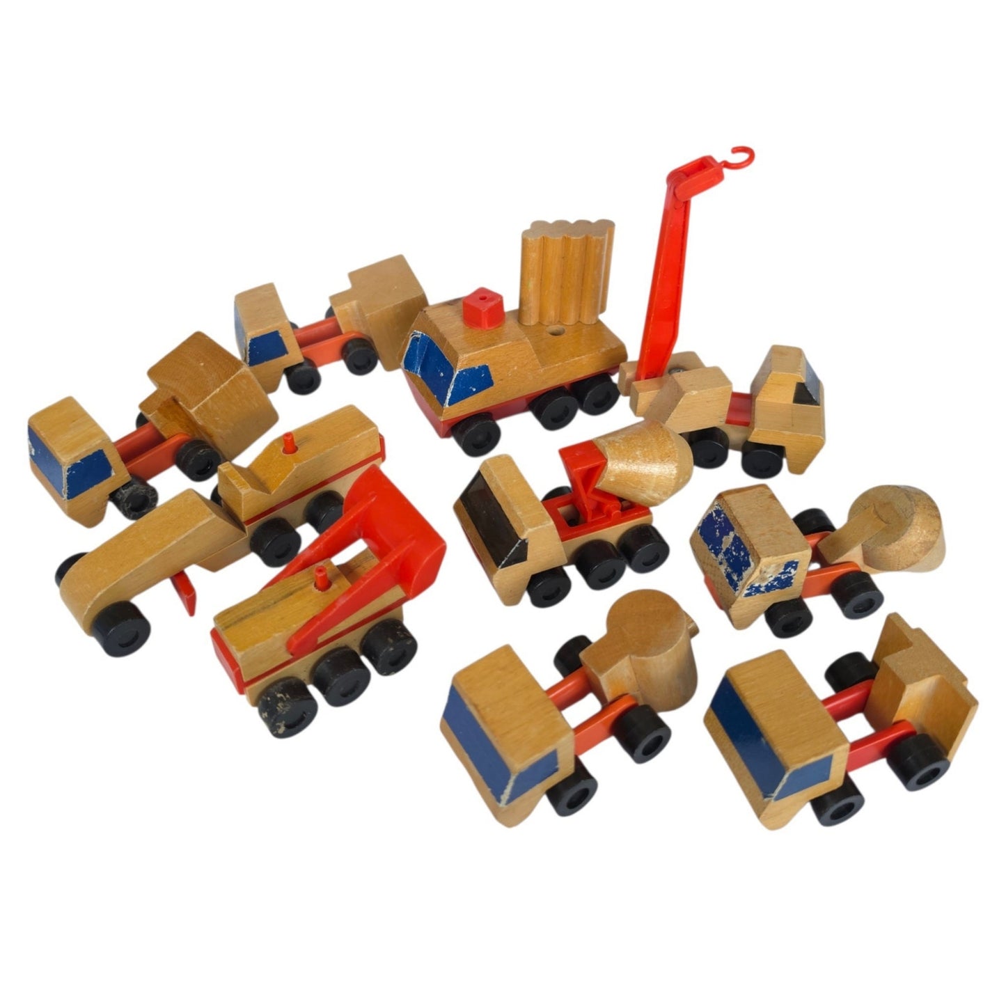 Vintage Mattel Wooden Construction Vehicles Lot Toy Fleet 1971-1973 Japan Korea