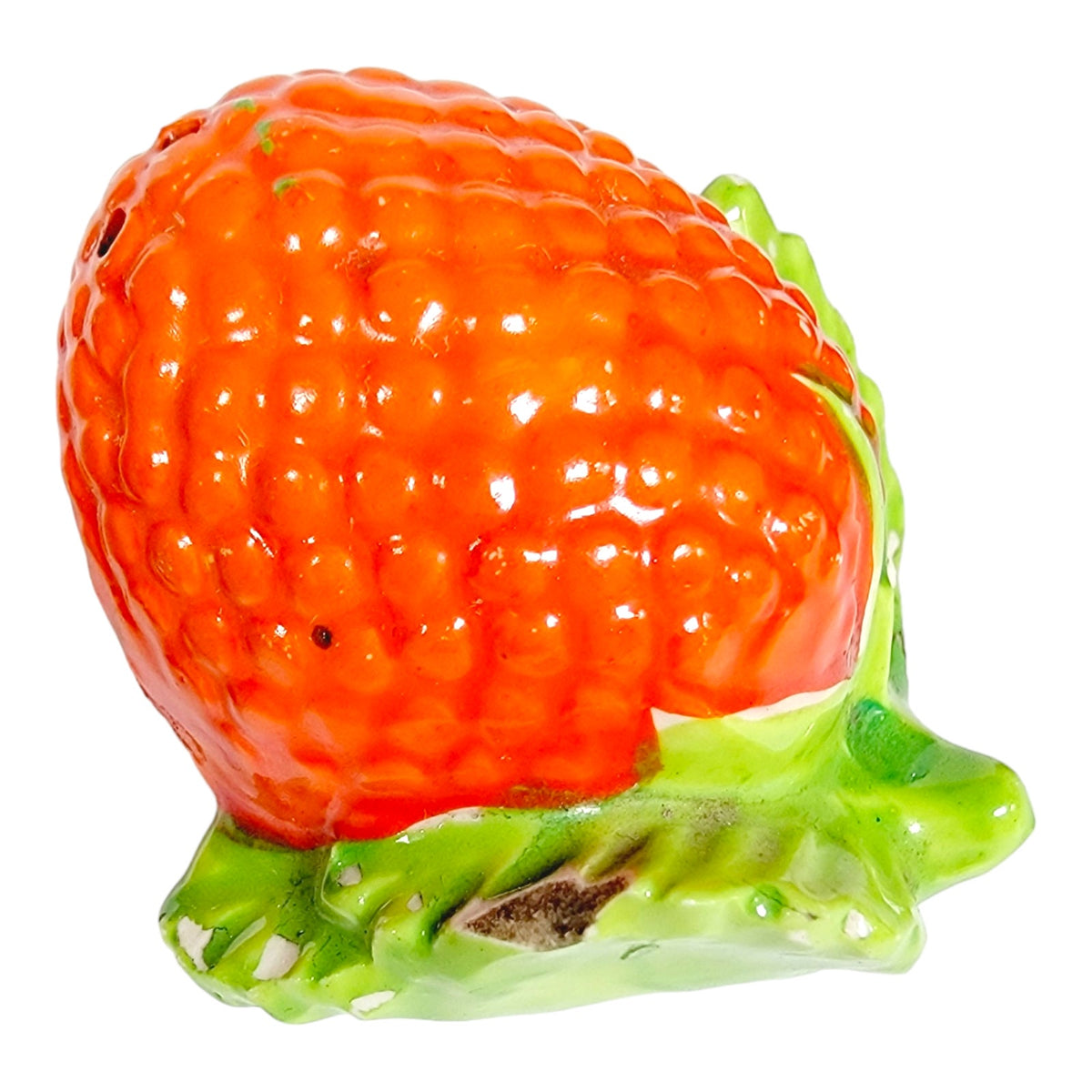 Vintage Japan Strawberry Salt & Pepper Shakers Red Green Ceramic Pair - Chipped