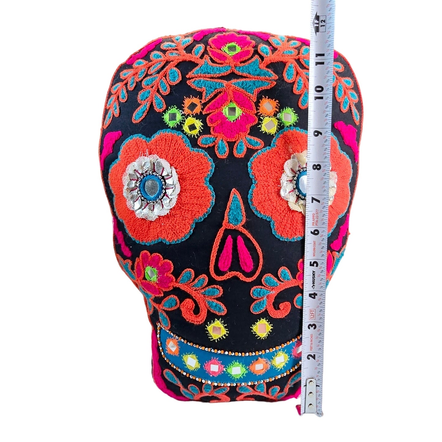 Embroidered Day of the Dead Sugar Skull Throw Pillow, Halloween Decor for WENDY