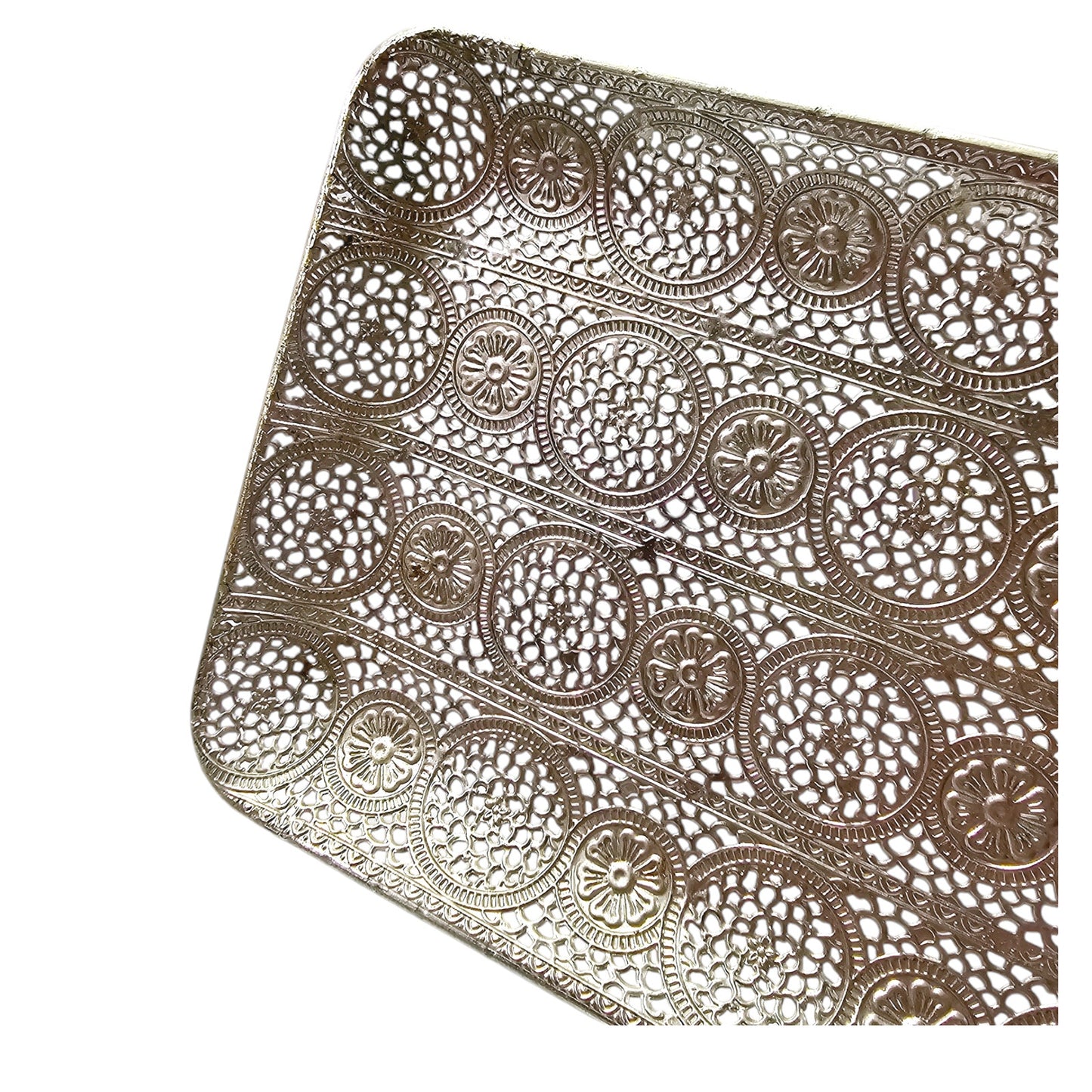 Metal Filigree Decorative Tray for Console or Candles, 14.5" L x 7" W