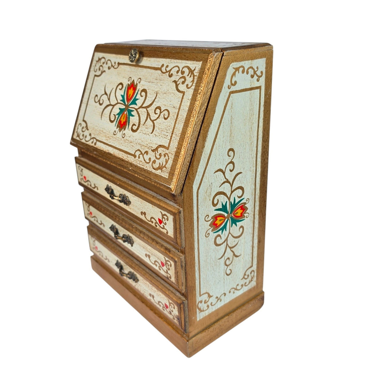 Vintage Italian Florentine Wood Musical Jewelry Box Toyo Impossible Dream
