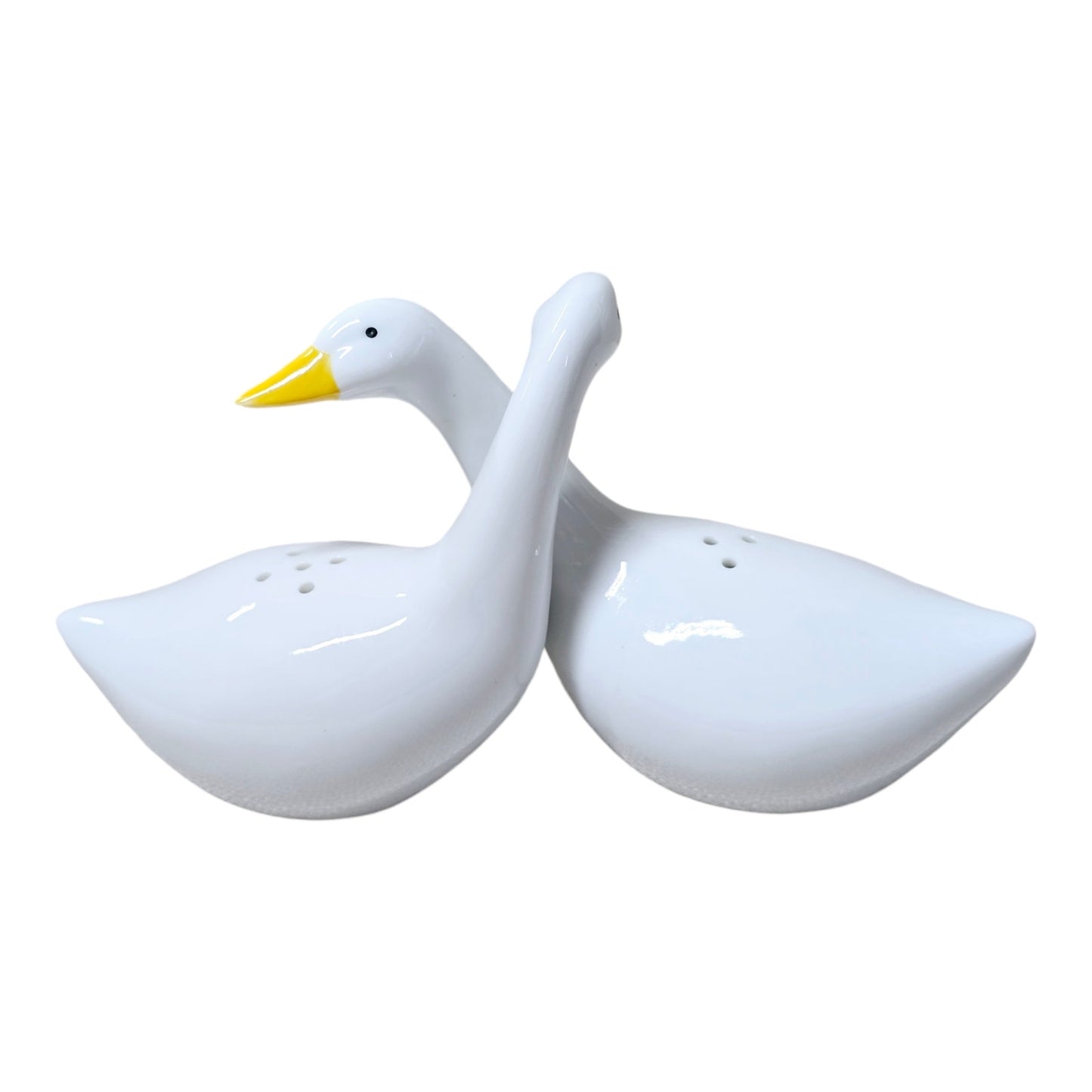 Vintage Avon Hugging Geese Salt & Pepper Shakers White Glaze Porcelain Goose