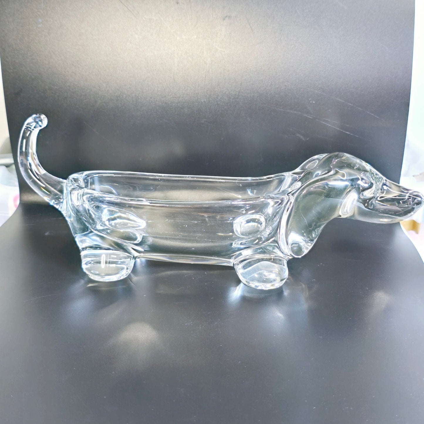 Hand-Blown Vintage Glass Lead Crystal Dachshund Weiner Dog Dish