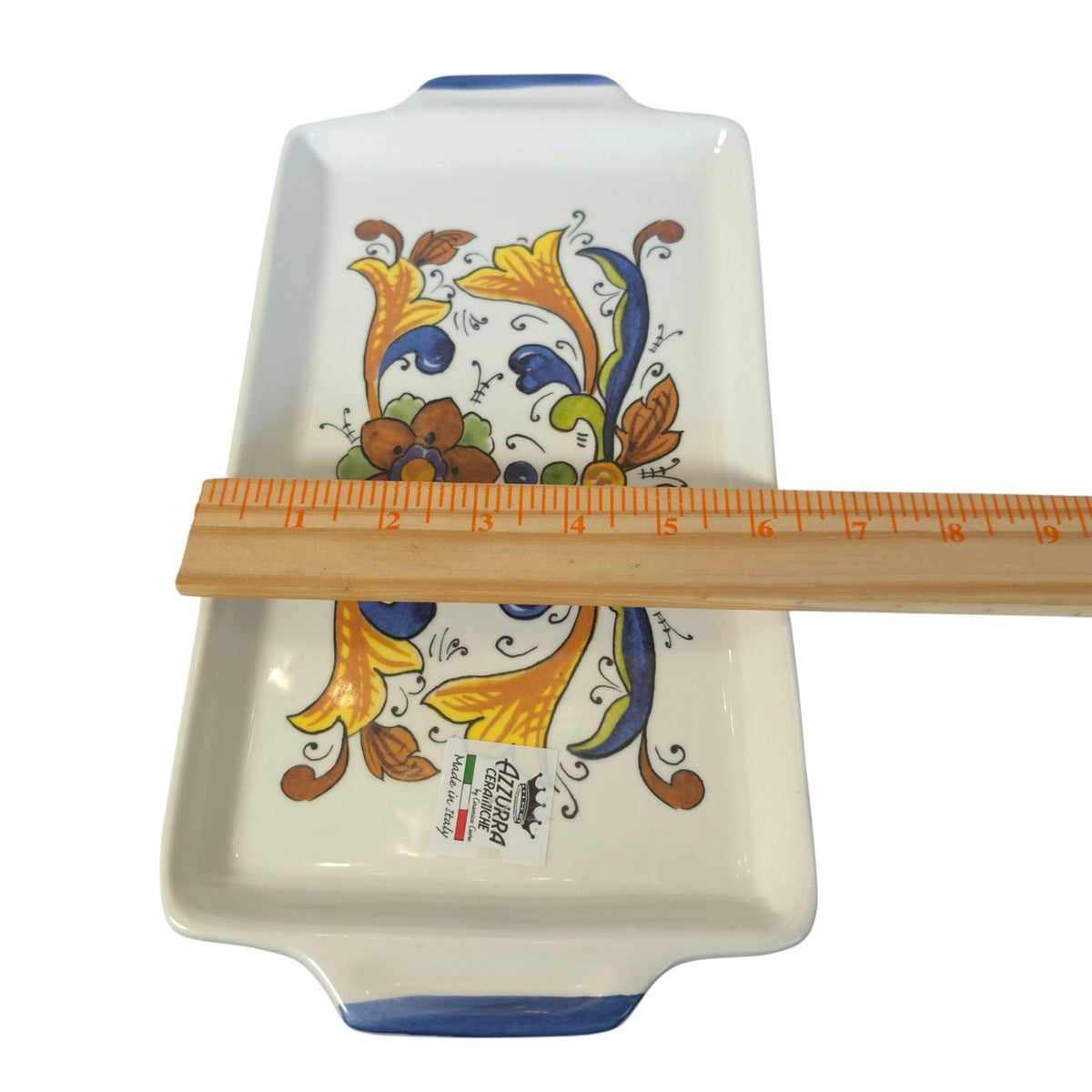 Azzurra Ceramiche Italy Hand Painted Ceramic Serving Tray Floral Italian Pottery