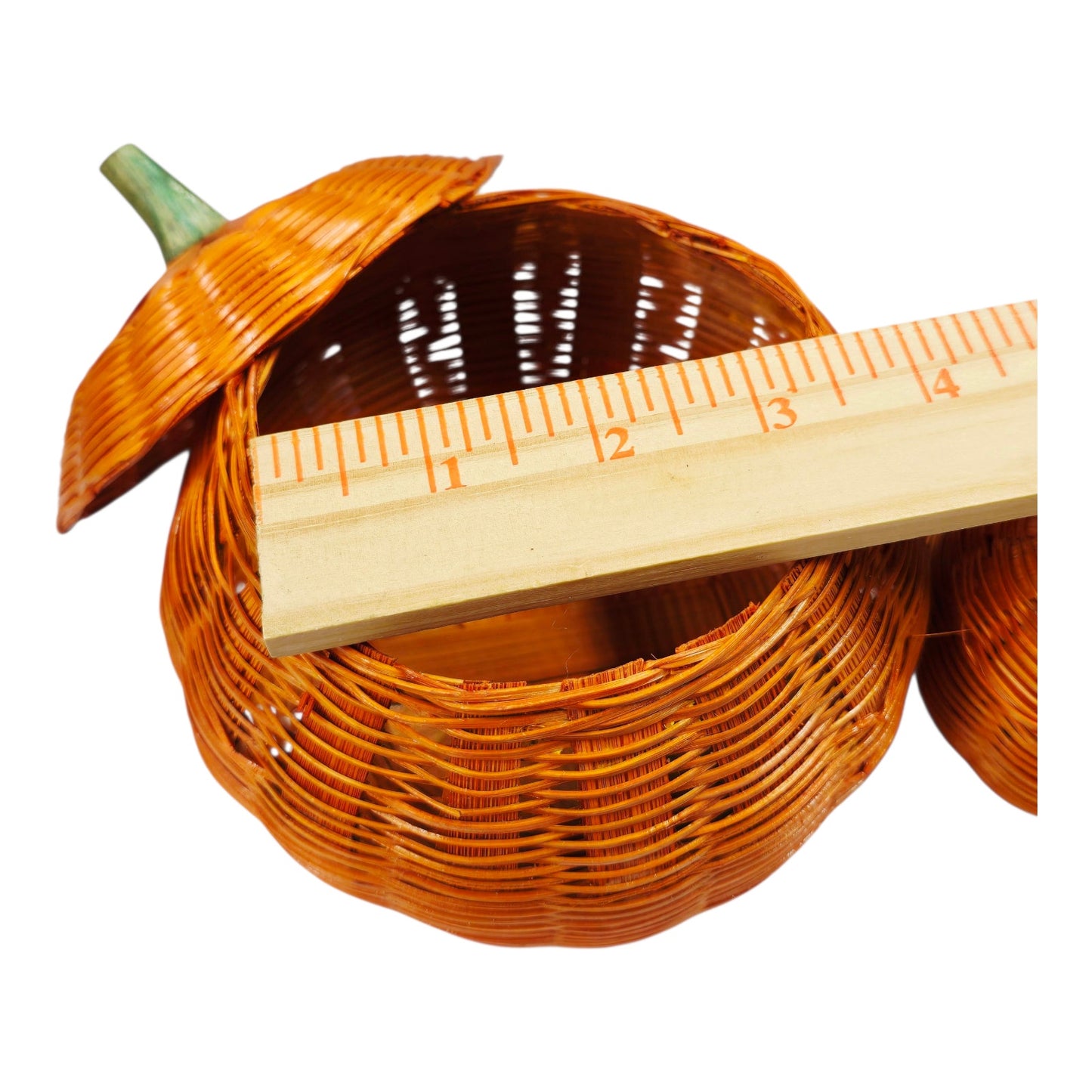 Set of 2 Woven Pumpkin Basket Containers with Lids Fall Farmhouse Halloween Nesting