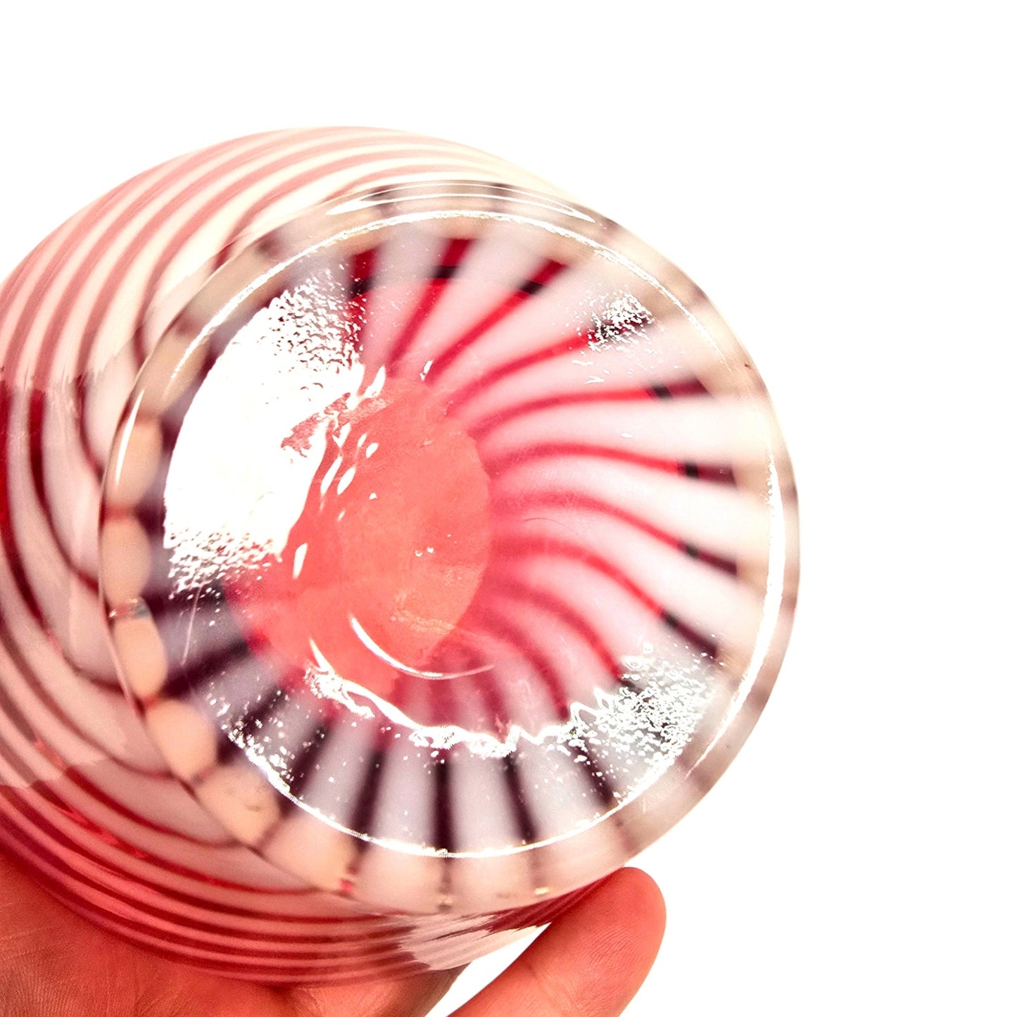 Fenton Cranberry Opalescent Swirl Glass Vase Ruffled Rim Vintage Pink