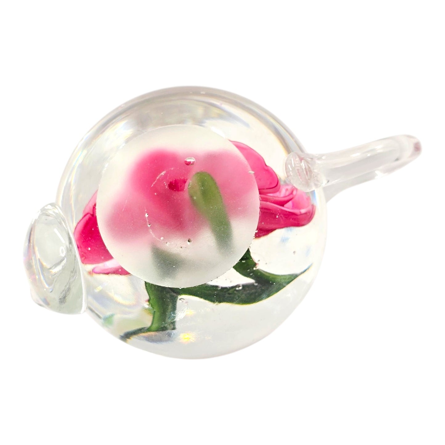 Dynasty Gallery Glass Rose Teapot Paperweight Heirloom Collection Handblown
