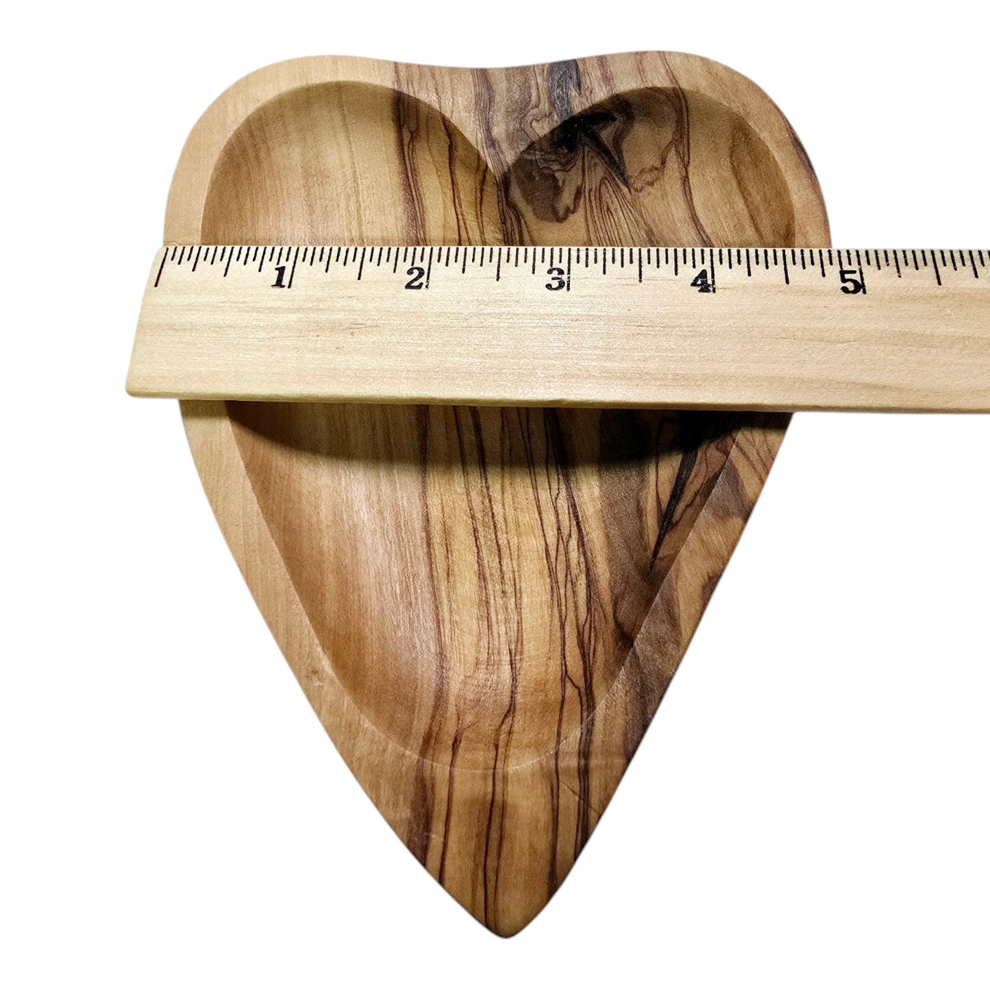 2 Hand Carved Olive Wood Hearts: 1 Puffy Heart Paperweight and 1 Trinket Dish