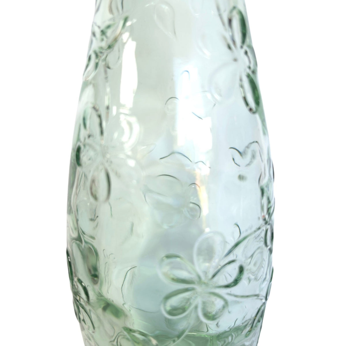 Vintage 1990s Green Recycled Glass Vase Embossed Floral Daisy 15.75" Tall
