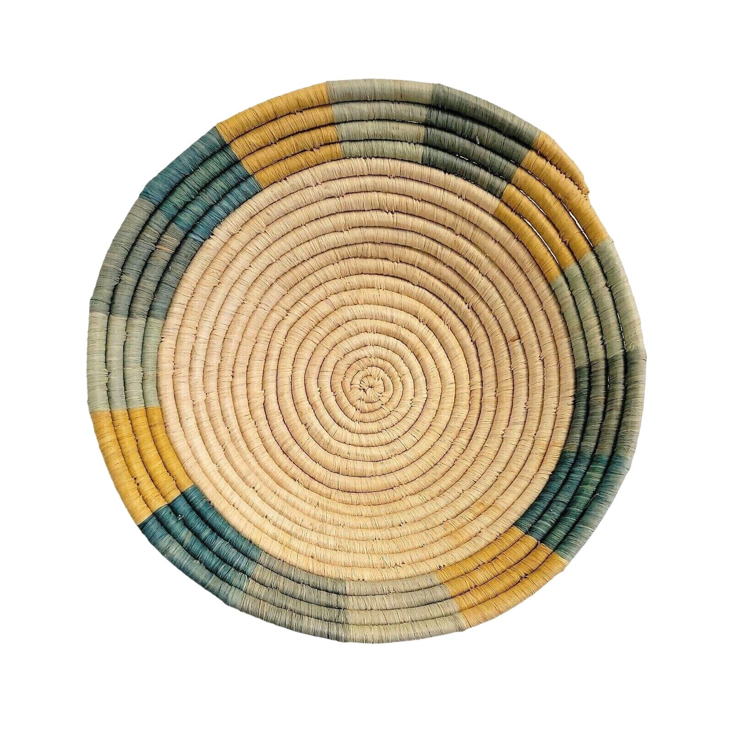 Hand Coiled Woven Grass Basket African Round Wall Baskets Hanging Art BOHO 12"