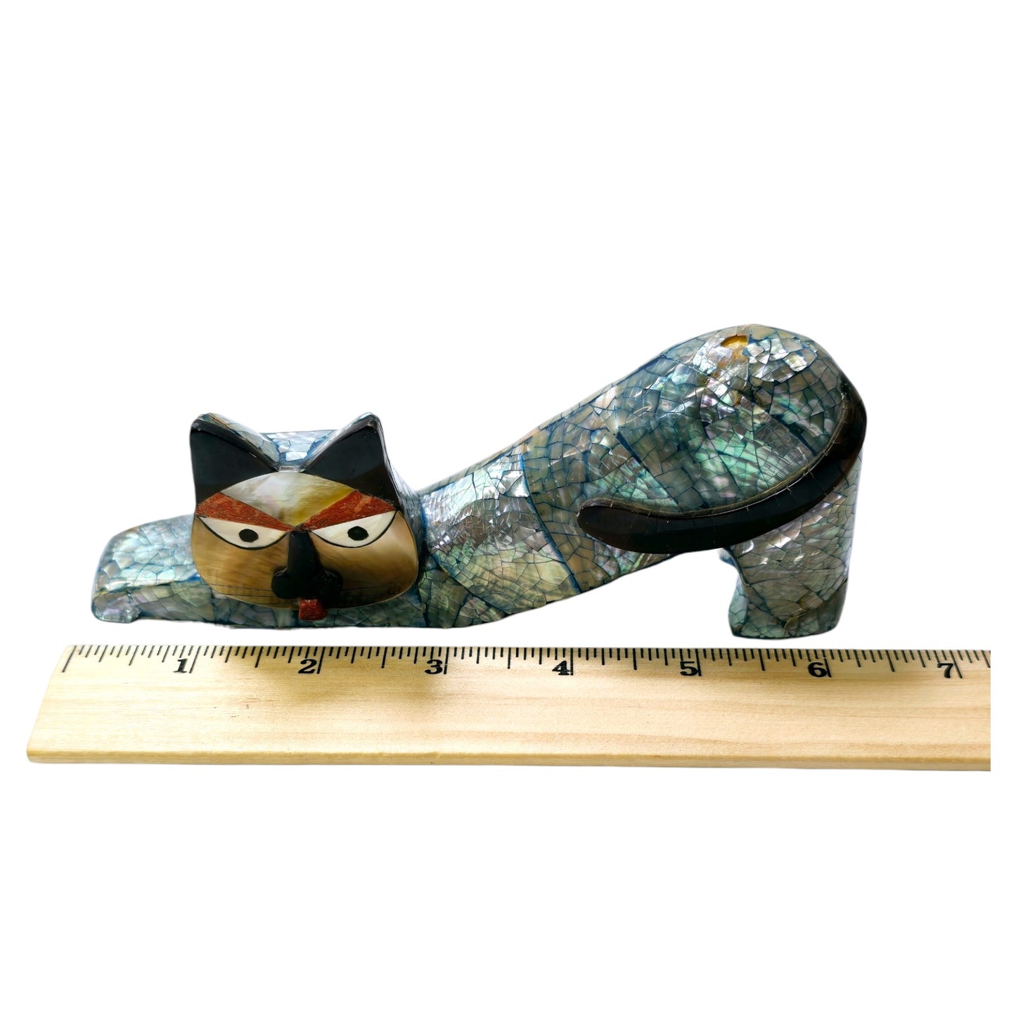 Vintage Handcrafted Abalone Mother of Pearl Cat Statue