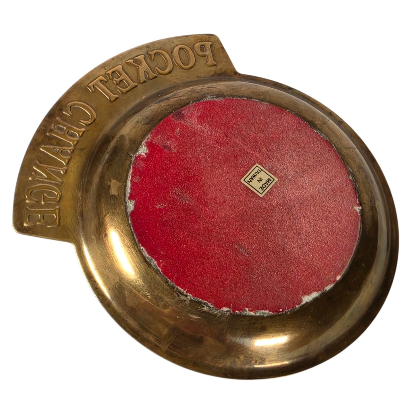 Vintage Brass "Pocket Change" Catch-All Coin Dish with Red Felt Lining