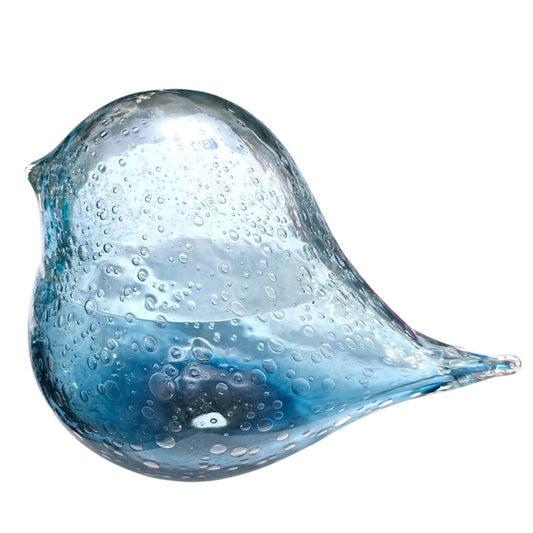 Large Hand-Blown Blue Glass Bird, Bubble Glass, Ombre Glass, Hollow Glass Art Sculpture