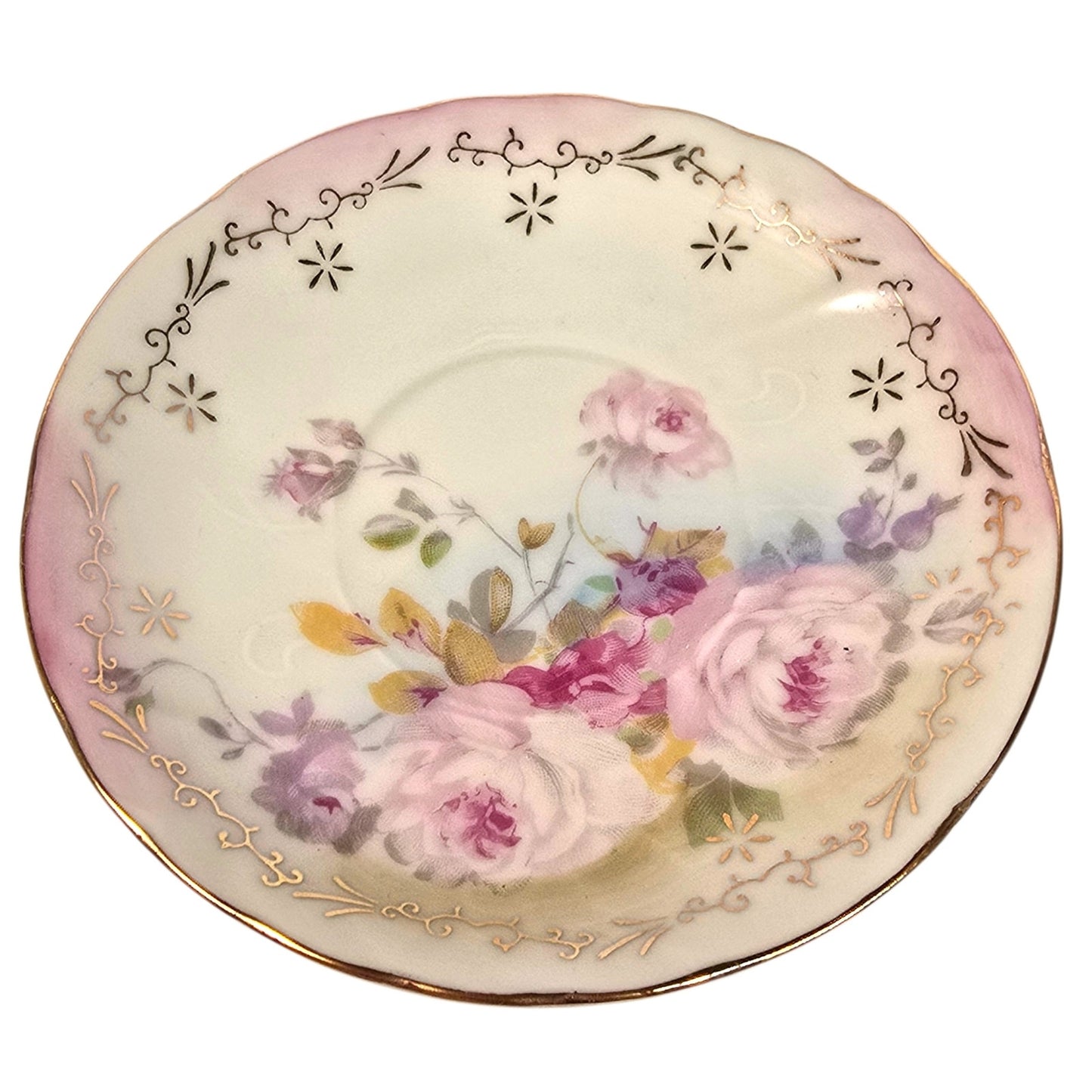 Vintage Japanese Porcelain Demitasse Cup and Saucer Set Floral Gold Trim Rose